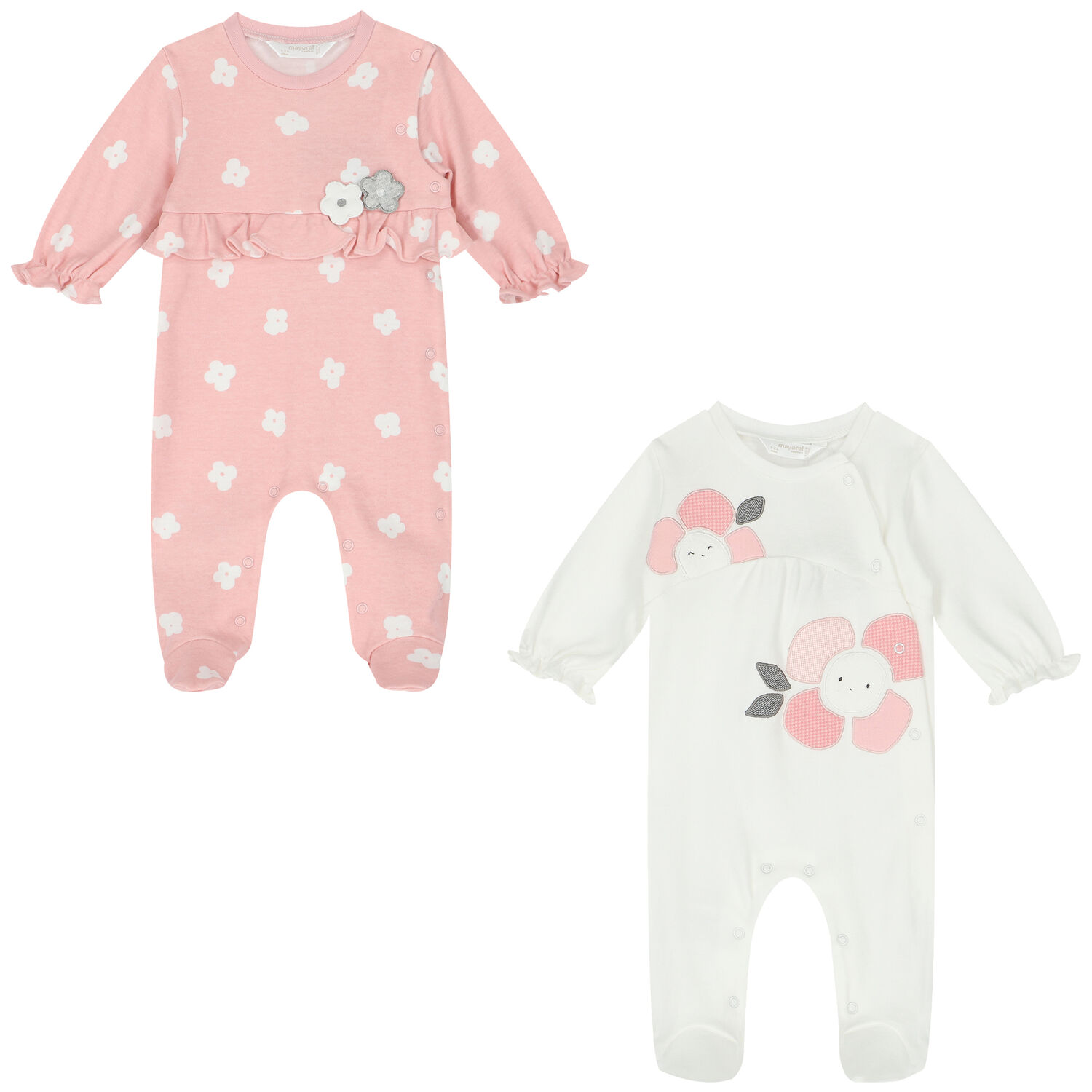 Baby Girls Pink & White Babygrows ( 2-Pack ), 2, hi-res